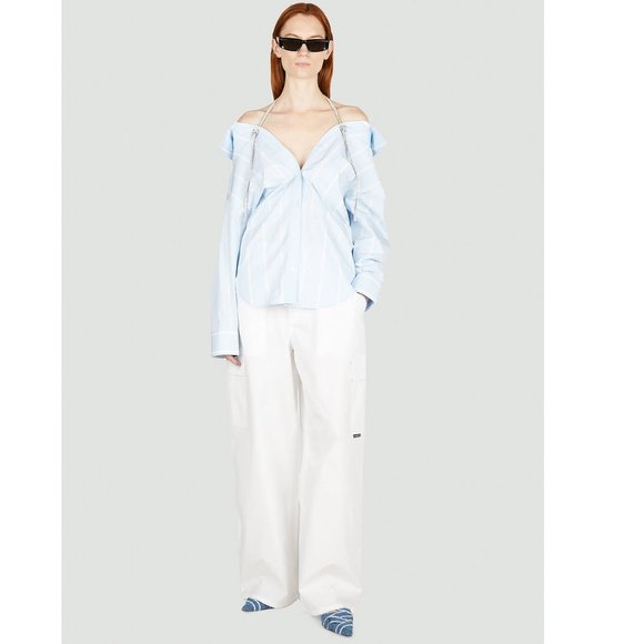 Alexander Wang Crystal Halter Off-the-Shoulder Cotton Shirt